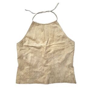 Nine‎ West Halter Top Womens 14 Tan Gold Suede Leather Boho 90s Y2K Festival VTG